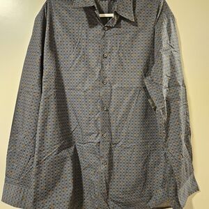 NWT John Henry Men's Black Button Up Long Sleeve Dress Shirt w/ Design